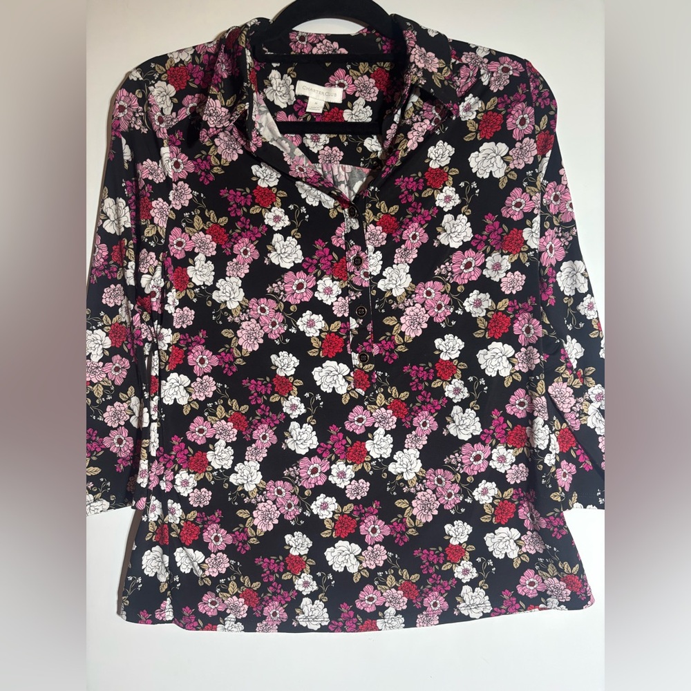 Charter Club Blouse floral soft spandex stretch M